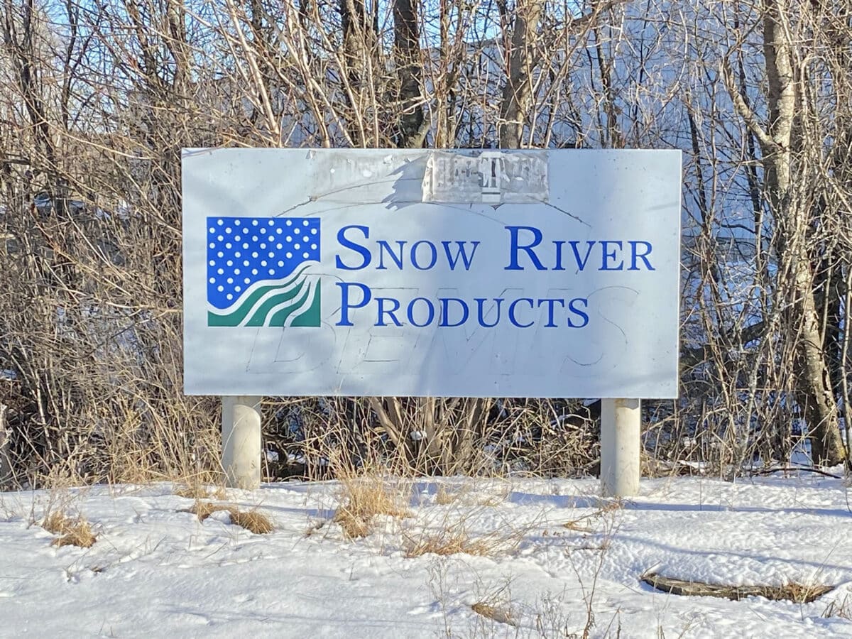 Snow River Products sign